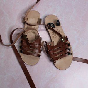 Isla Leather Handmade Cutout Wrap Sandals sz 7